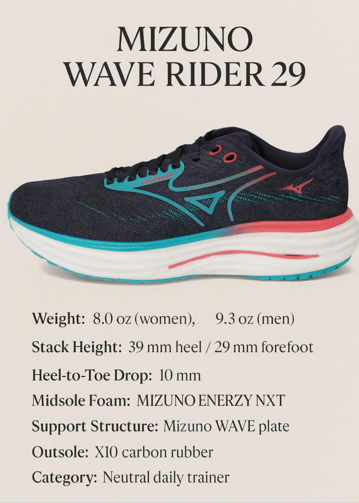 mizuno wave rider 29 infographic